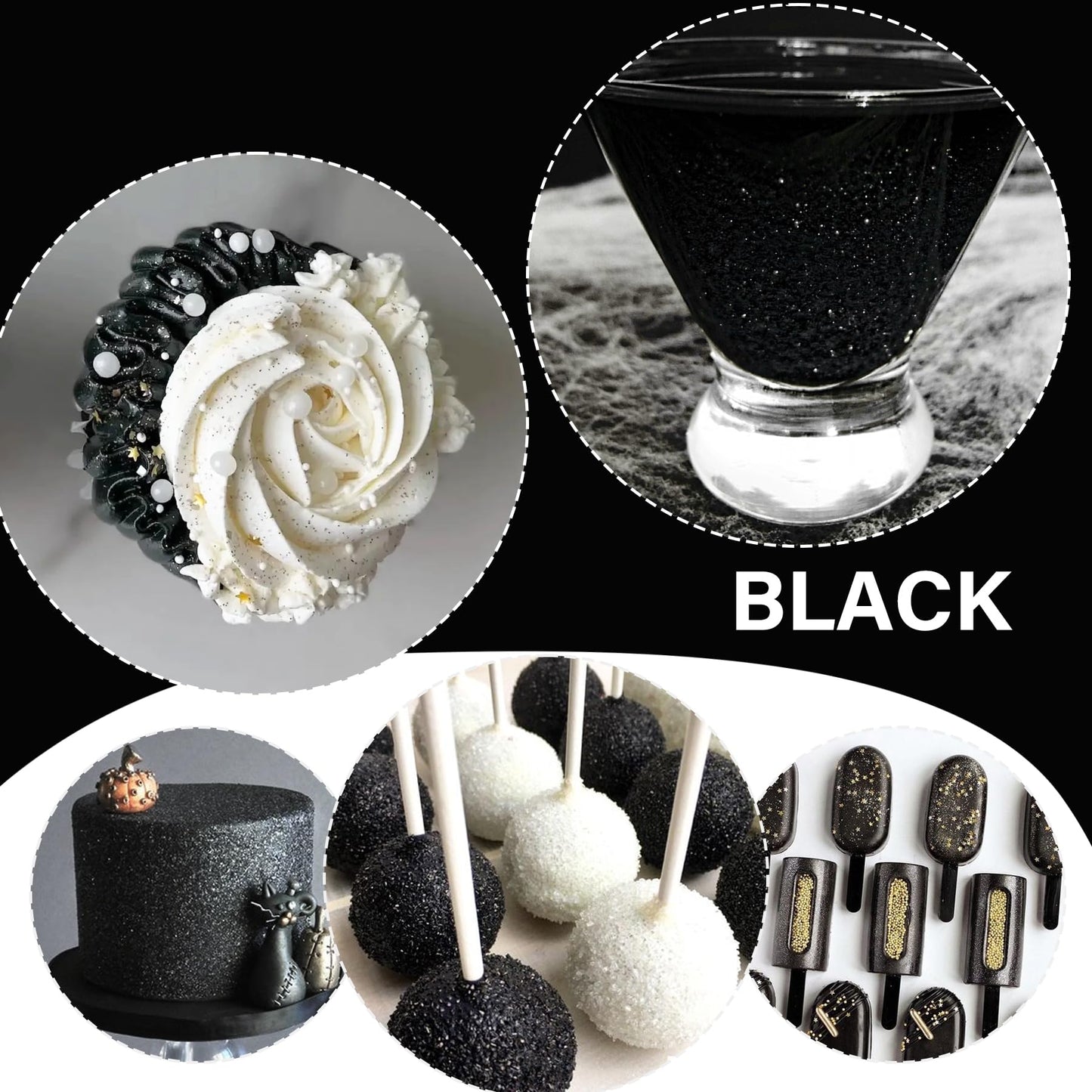 Vividye Edible Glitter Spray - 20g Luster Dust Powder for Baking & Decoration - Black