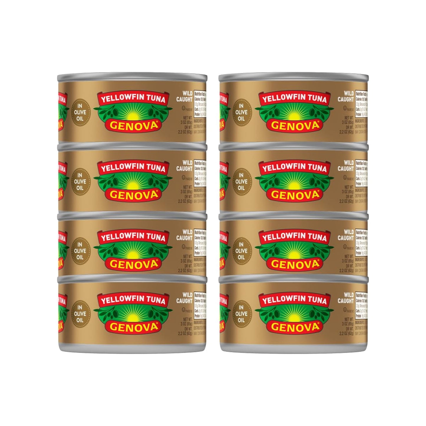 Genova Top-Grade Yellowfin Tuna In Olive Oil  Wild Caught  Solid Light  3 Oz. Can (Pack Of 8)