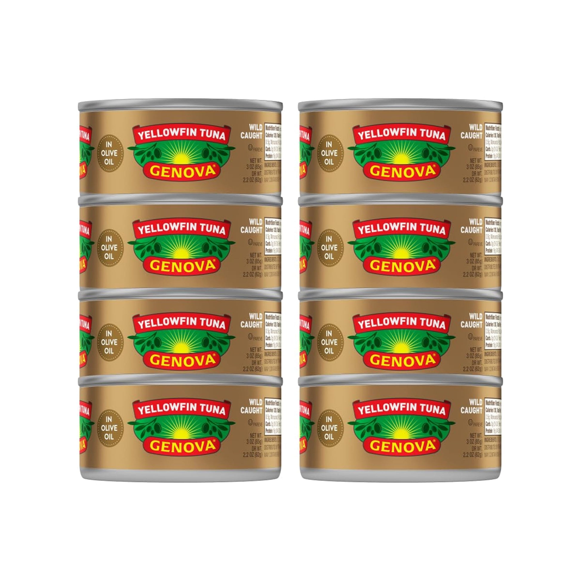 Genova Top-Grade Yellowfin Tuna In Olive Oil  Wild Caught  Solid Light  3 Oz. Can (Pack Of 8)