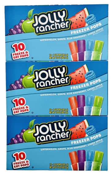 Jolly Rancher Freezer Pops, Watermelon, Green Apple, Grape, Blue Raspberry, 10 Ct (Pack Of 3)