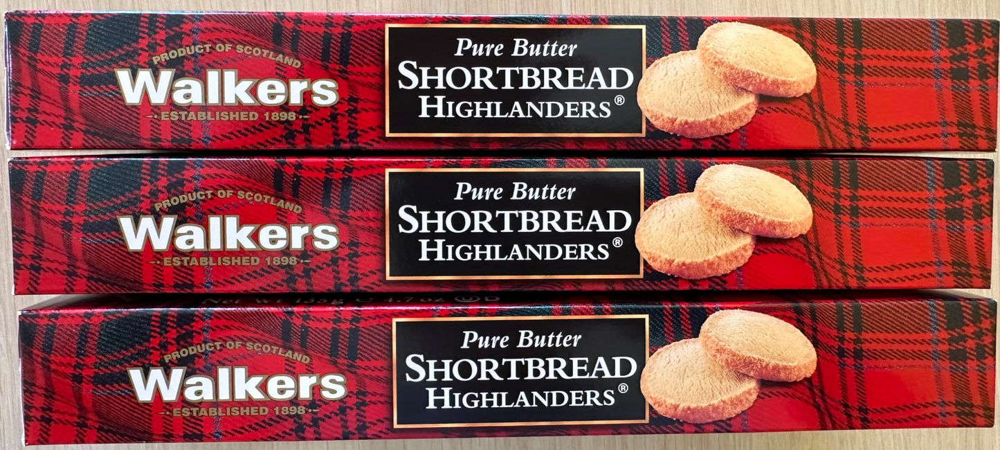Walkers Shortbread Highlanders, Pure Butter Shortbread Cookies, 4.7 Oz Box (Pack Of 3)