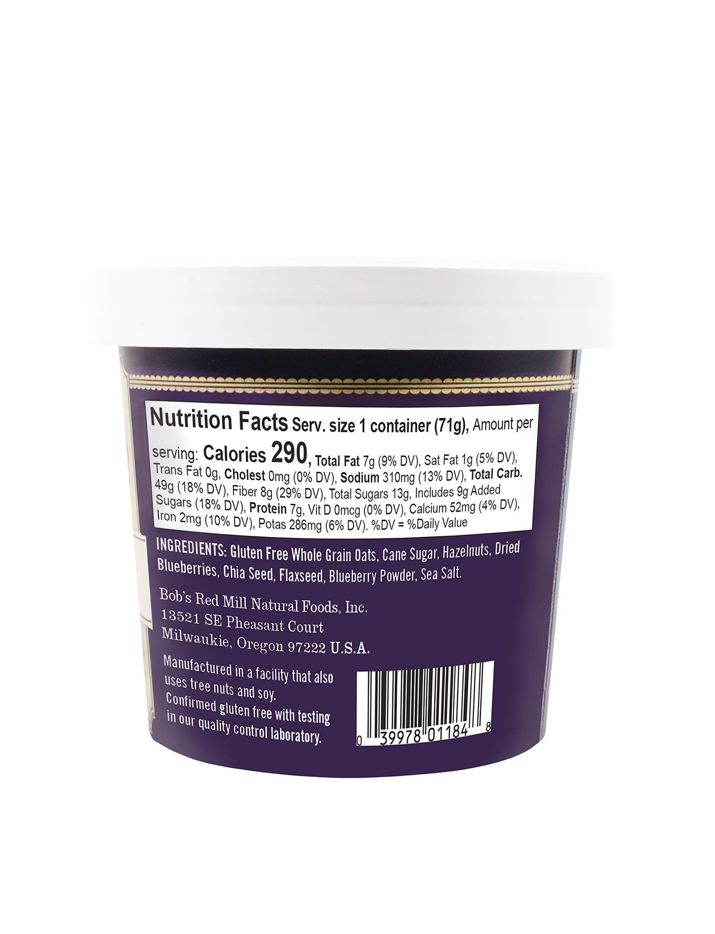Bob'S Red Mill Gluten Free Oatmeal Cup, Blueberry Hazelnut, 2.5 Oz, Pack Of 8