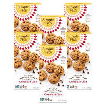 Simple Mills Almond Flour Crunchy Cookies, Chocolate Chip - Gluten Free, Vegan, Healthy Snacks, Made With Organic Coconut Oil, 5.5 Ounce (Pack Of 6)