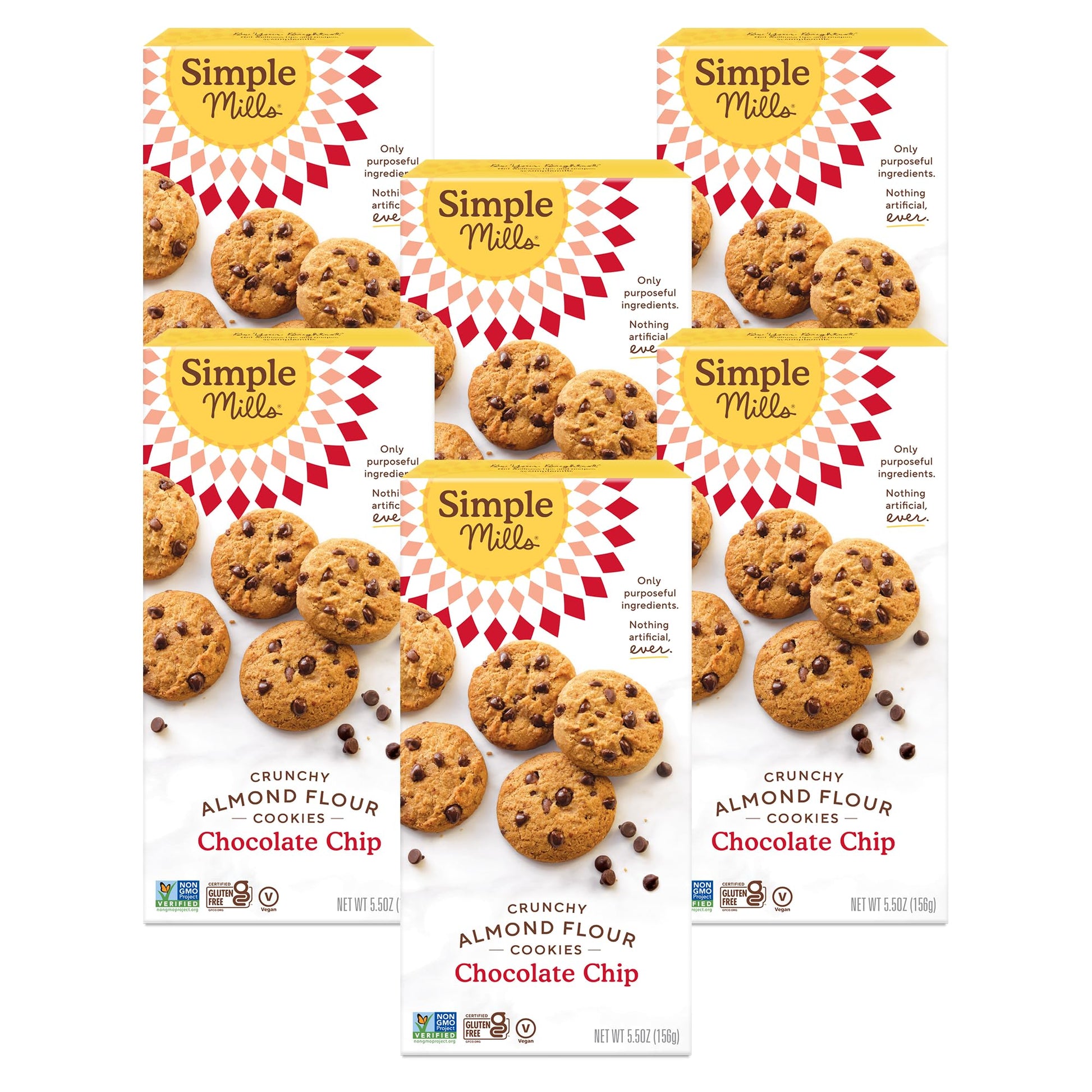 Simple Mills Almond Flour Cookies, Chocolate Chip, Gluten Free, Vegan, 5.5 Ounce (Pack of 6)