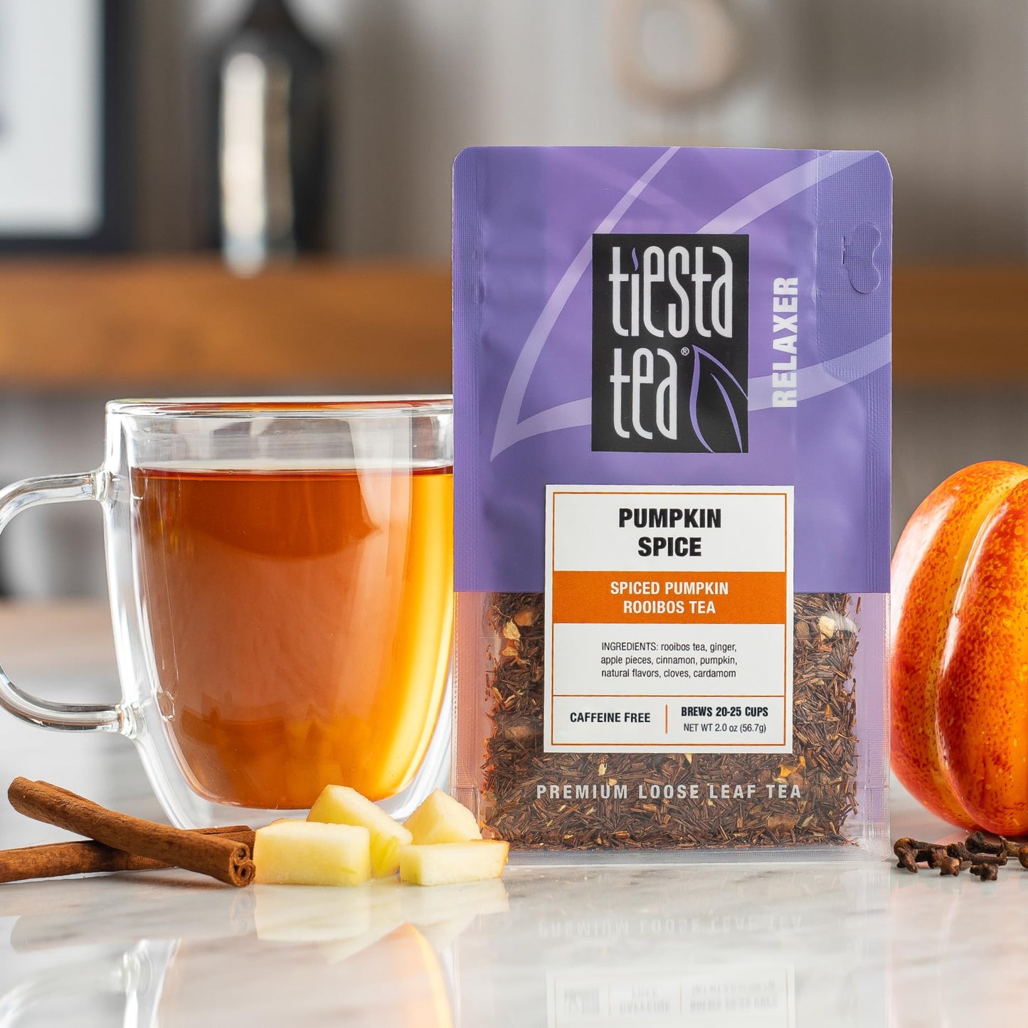 Tiesta Tea - 4 Autumnal Blends | Enhanced Loose Leaf Tea Blend | Non-Caffeinated Tea | Make Hot Or Iced | Pouch Of Pumpkin Spice, Cozy Chai, Chamomile Mint, Meyer Lemon Zest - Pack Of 4