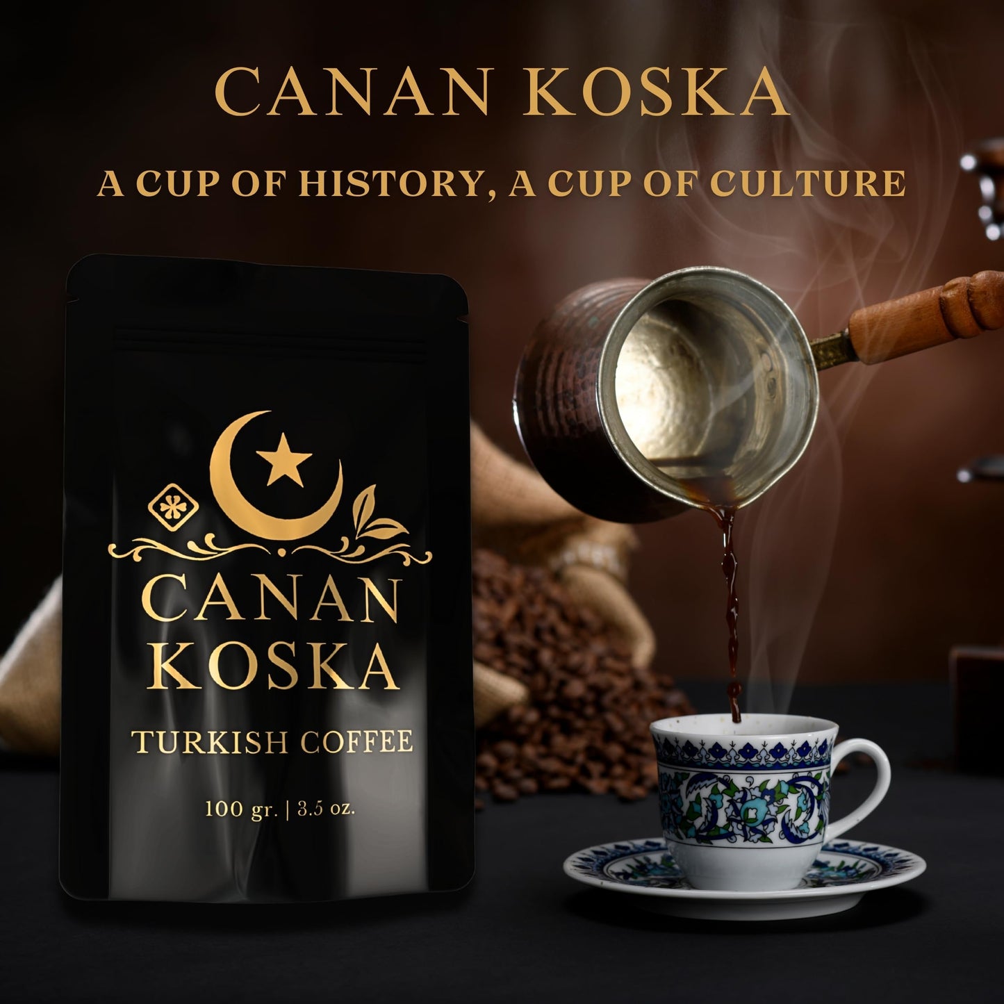 Canan Koska Turkish Coffee Medium Roast Ground Coffee 100% Arabica, Finely Ground for Rich Flavor and Smooth Texture, Ideal for