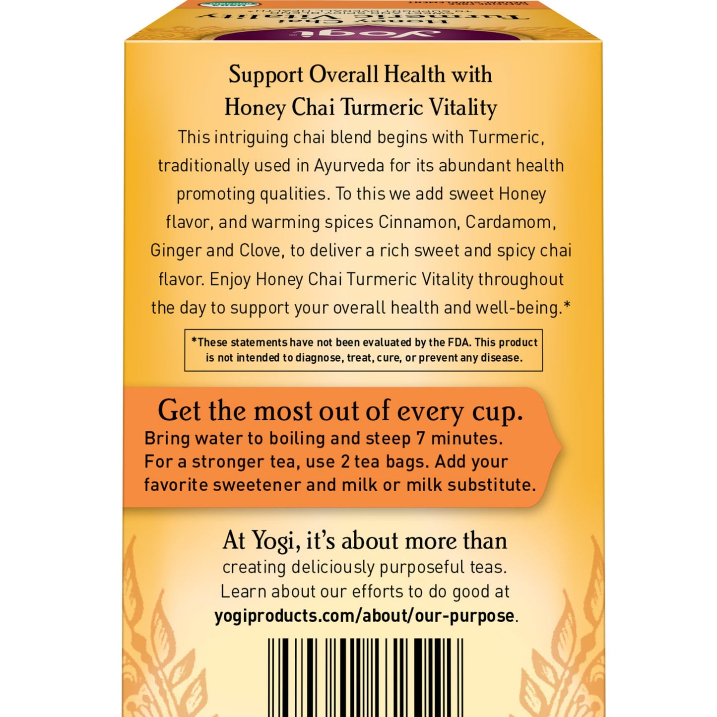 Yogi Tea Honey Chai Turmeric Vitality Tea - 16 Tea Bags Per Pack (4 Packs) - Organic Tea To Support Overall Health - Includes Ci