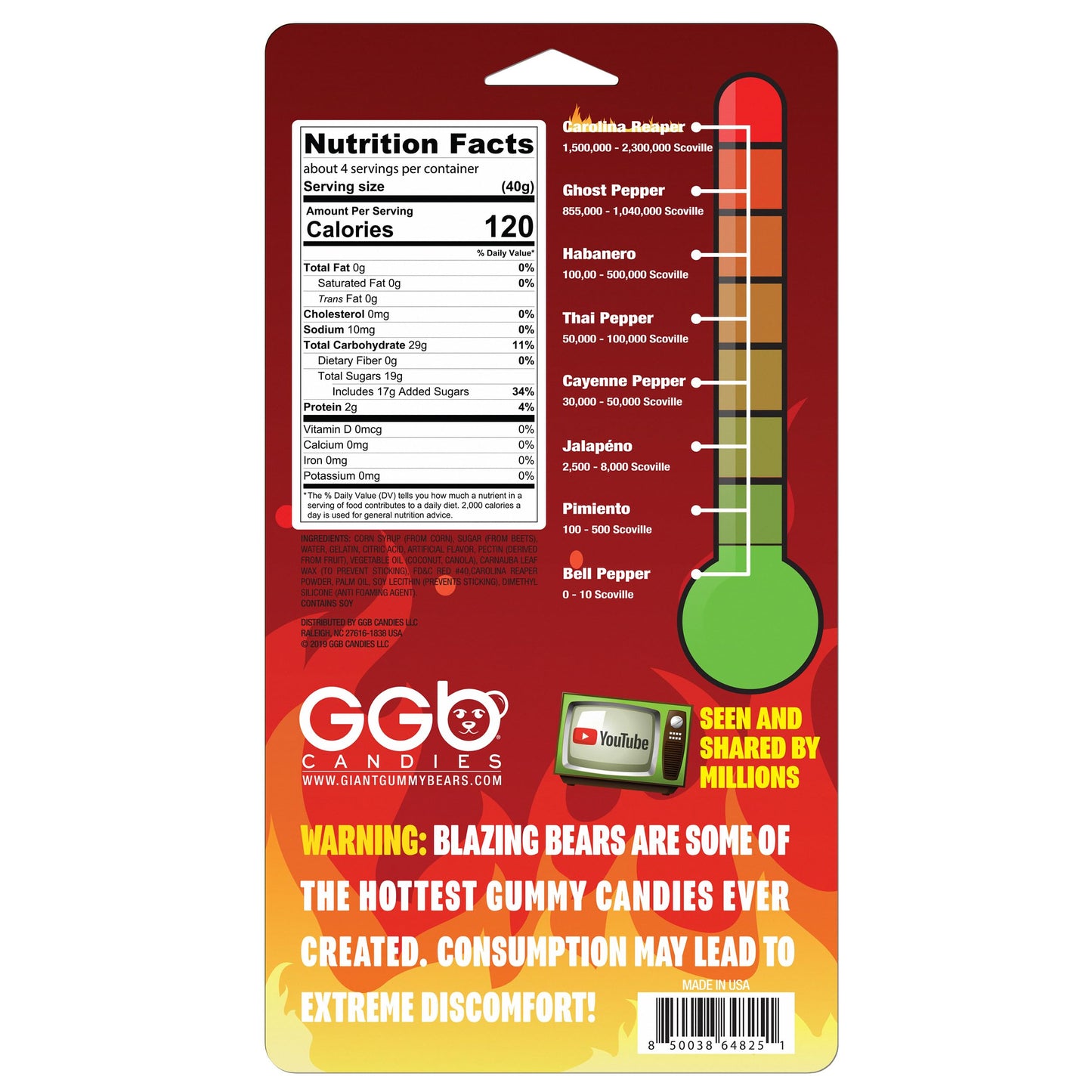 Big Bear! - 4 Pack of Hot and Spicy Gummy Bears from GGB Candies (Carolina Reaper)