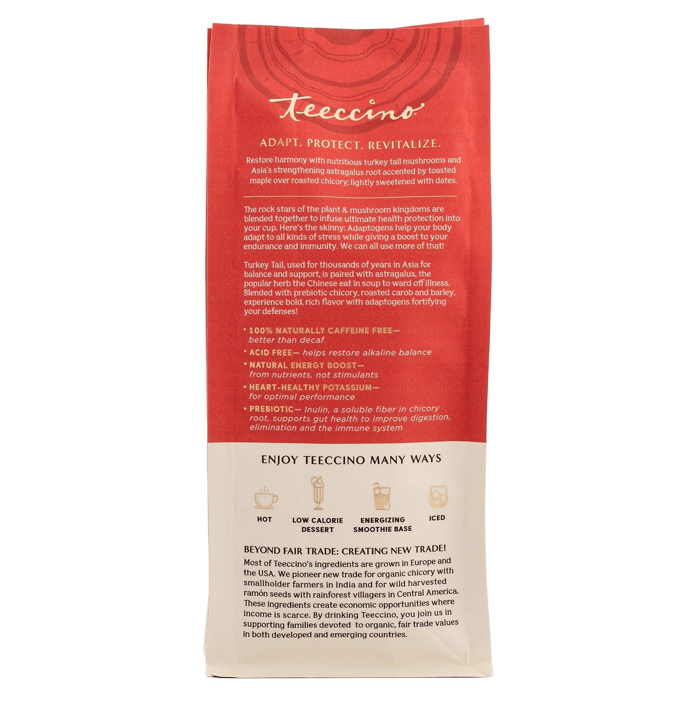 Teeccino Herbal Mushroom Coffee Alternative, Toasted Maple, Caffeine Free, 10 Oz, Pack of 3
