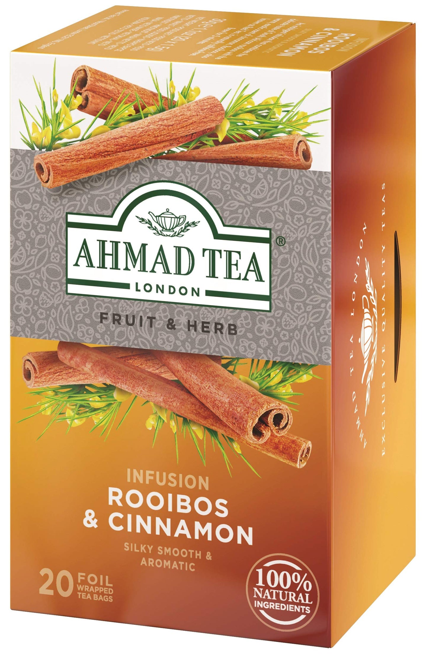 Ahmad Tea Herbal Tea, Rooibos & Cinnamon, Decaffeinated, Sugar-Free, 20 Teabags, Model 001-U