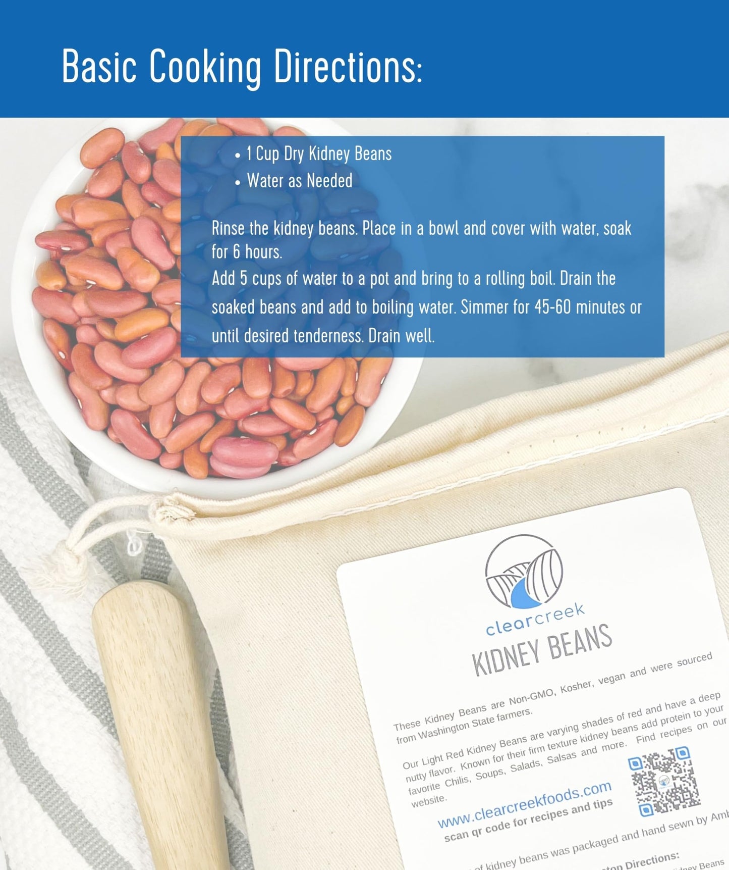CLEAR CREEK Certified Glyphosate Residue Free Kidney Beans Grown in Washington | 36 lbs | Non-GMO | Kosher | Vegan | Non-Irradia