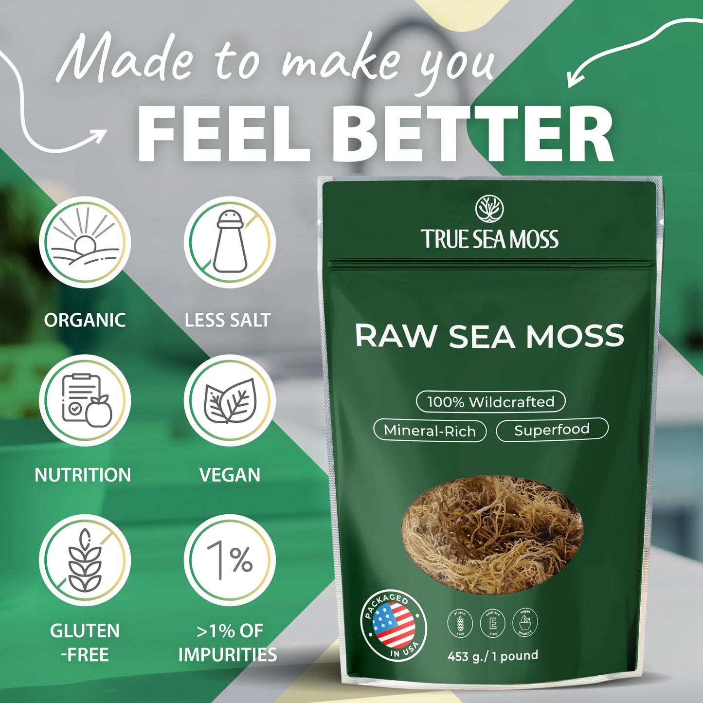 TrueSeaMoss Sea Moss Raw Wild Crafted Seamoss Raw - 100% Irish Sea Moss Raw (Pack of 1) - Dried Sea Moss Advanced Drink - Clean and Sundried - Vegan Sea Moss (1Pound) (16oz)