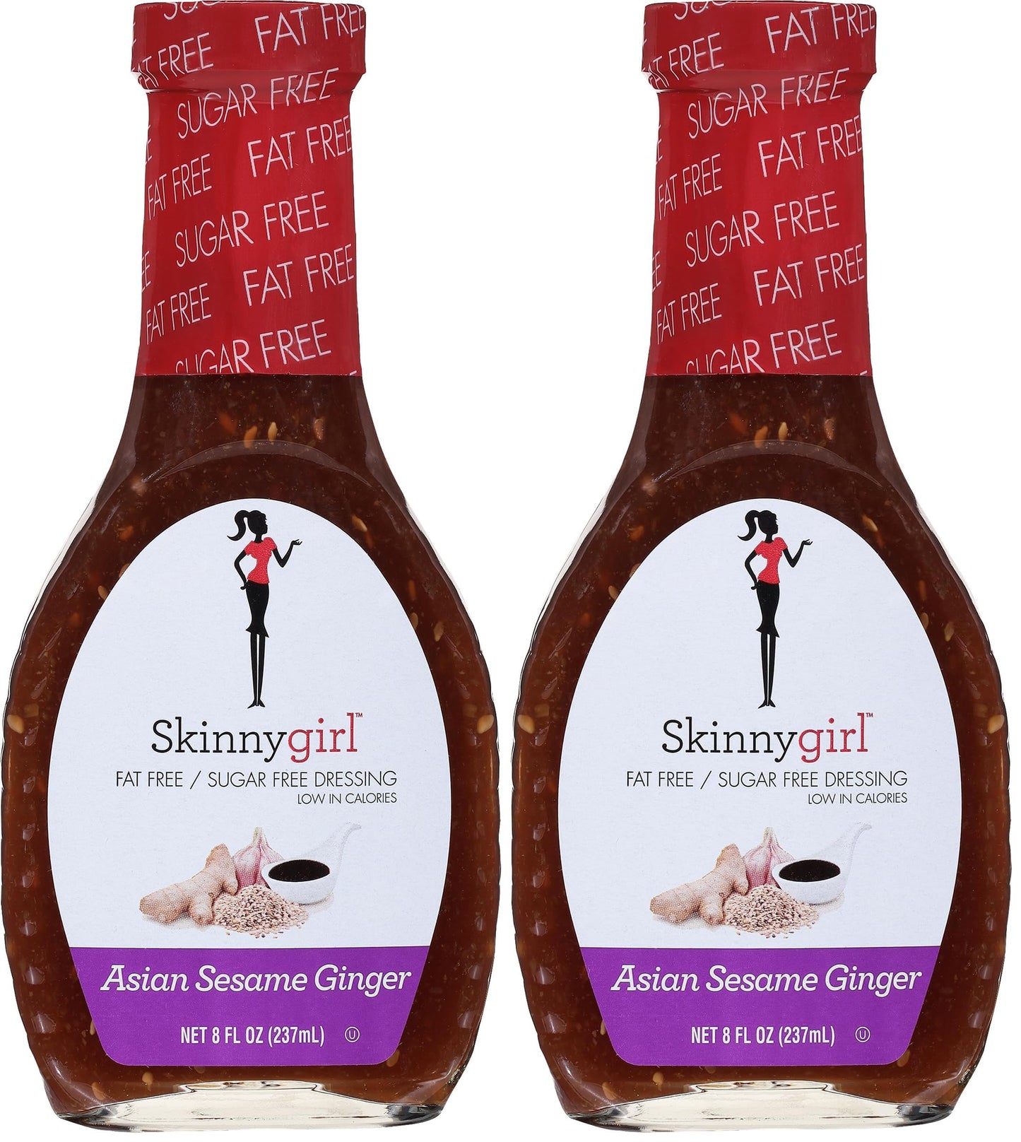 Skinnygirl Fat-Free, Sugar-Free Asian Sesame Ginger Salad Dressing, 8 fl oz (Pack of 2)