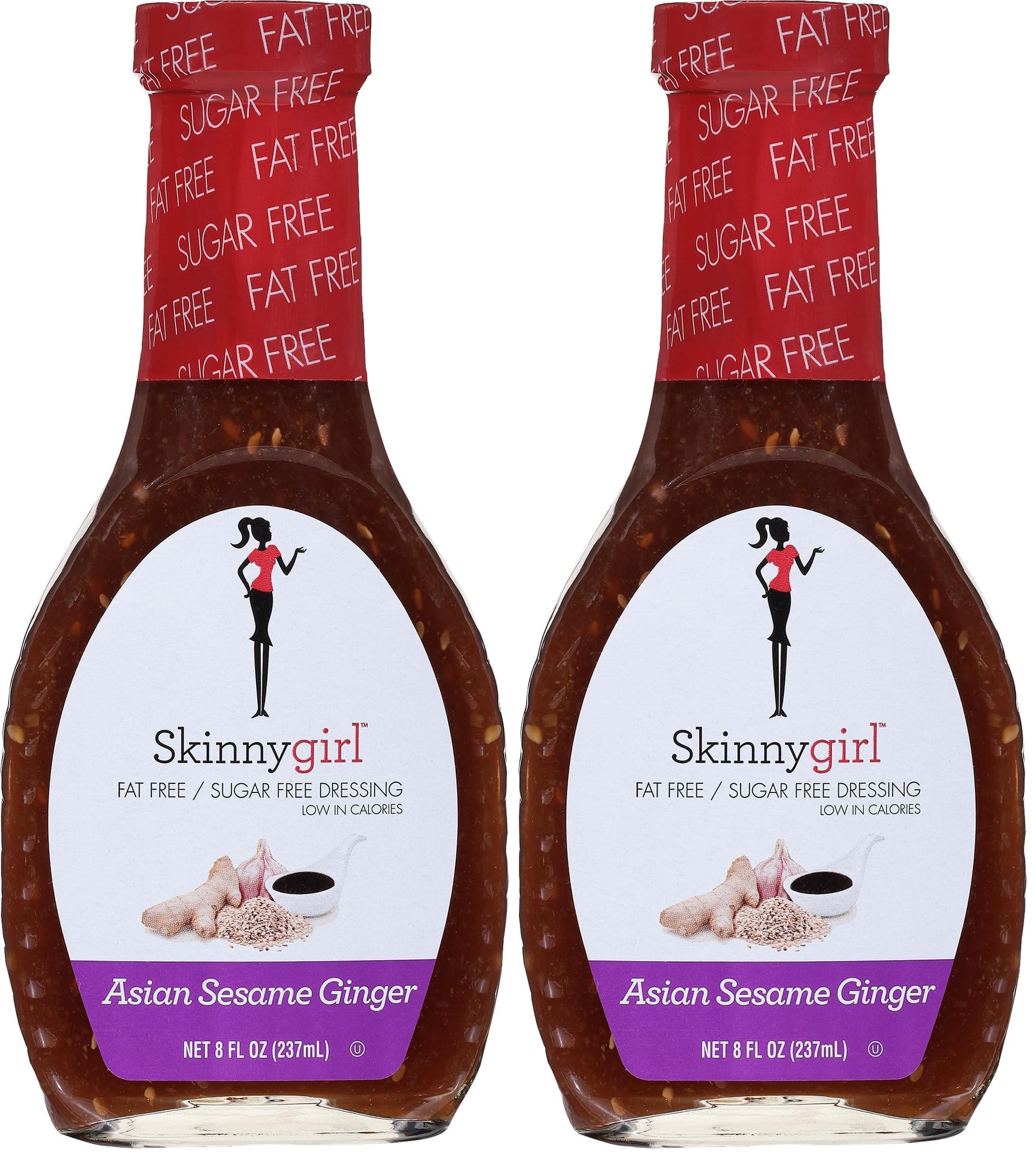 Skinnygirl Fat-Free, Sugar-Free Asian Sesame Ginger Salad Dressing, 8 fl oz (Pack of 2)