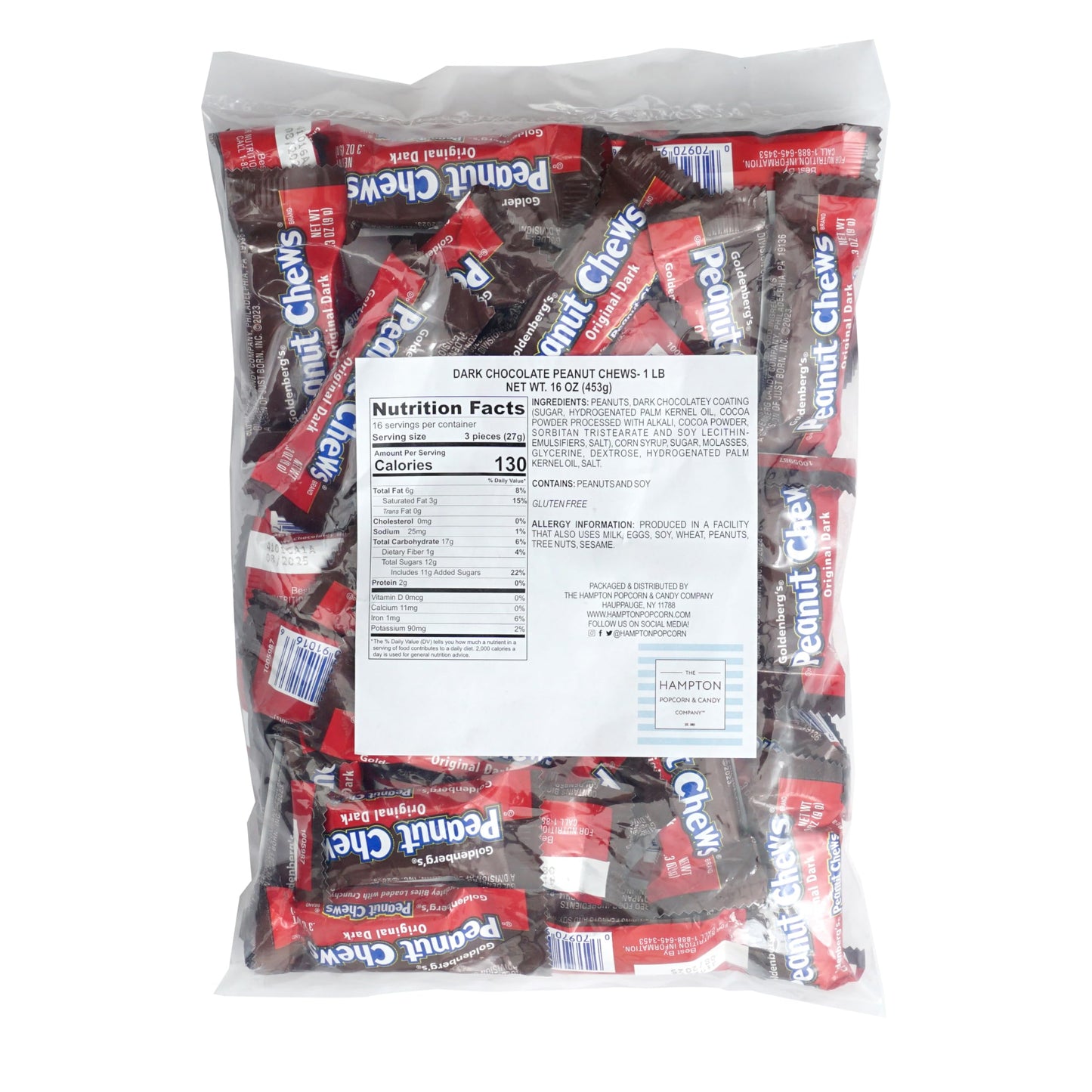 Peanut Chews Original Dark, 1 Pound Bulk Bag, Individually Wrapped Chocolate Candy