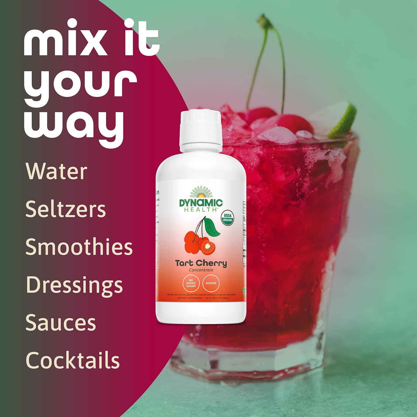 Dynamic Health Organic Tart Cherry Juice, Unsweetened 100% Juice Concentrate, Antioxidants Nutrition Product, No Sweeteners Or Additives, Vegan, Gluten Free, Bpa Free (32Oz)
