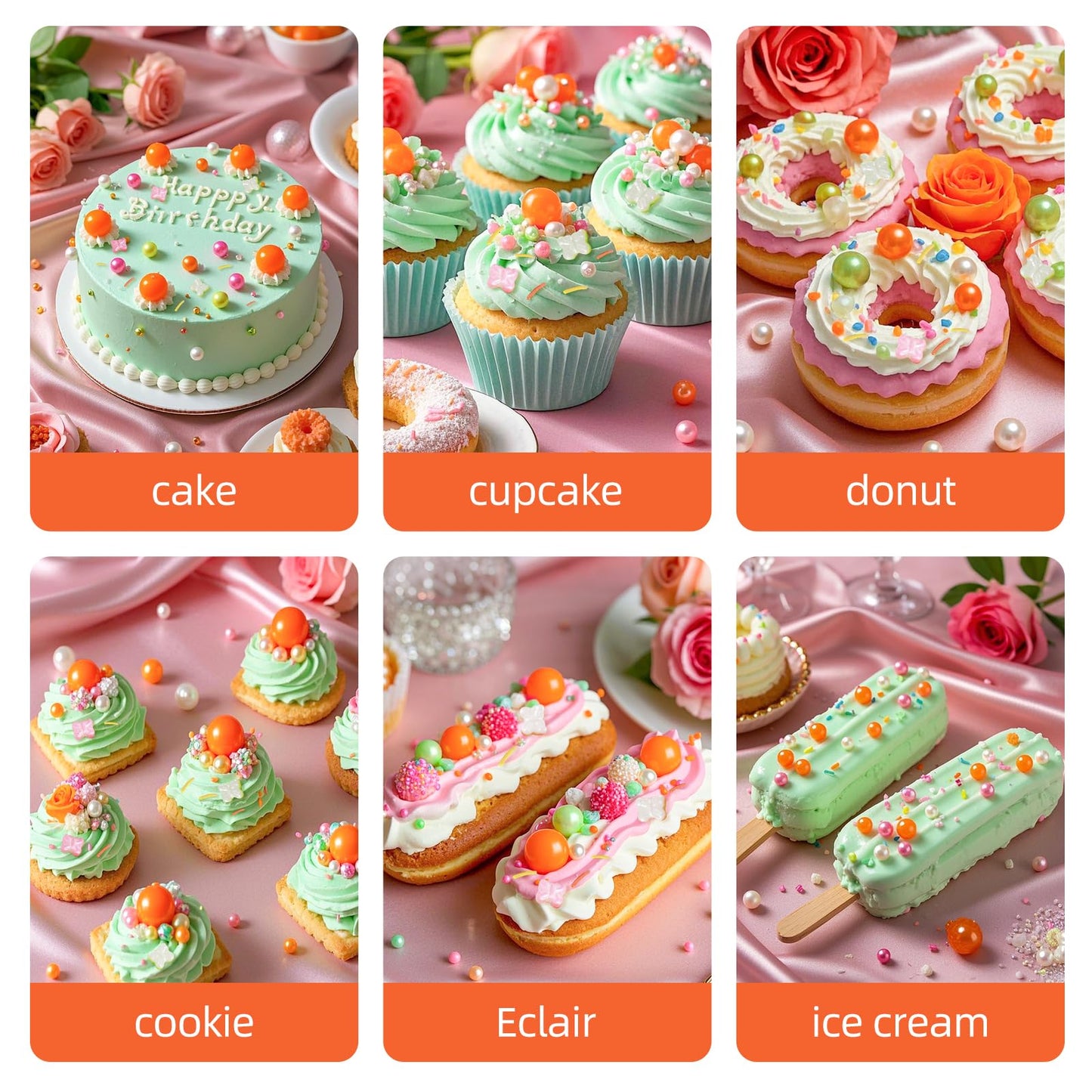 Sugarzy Butterfly Sprinkles, Edible Pearl Sugar, Mixed Sizes, 130g, Orange White Pink, Perfect for Baking and Decorating