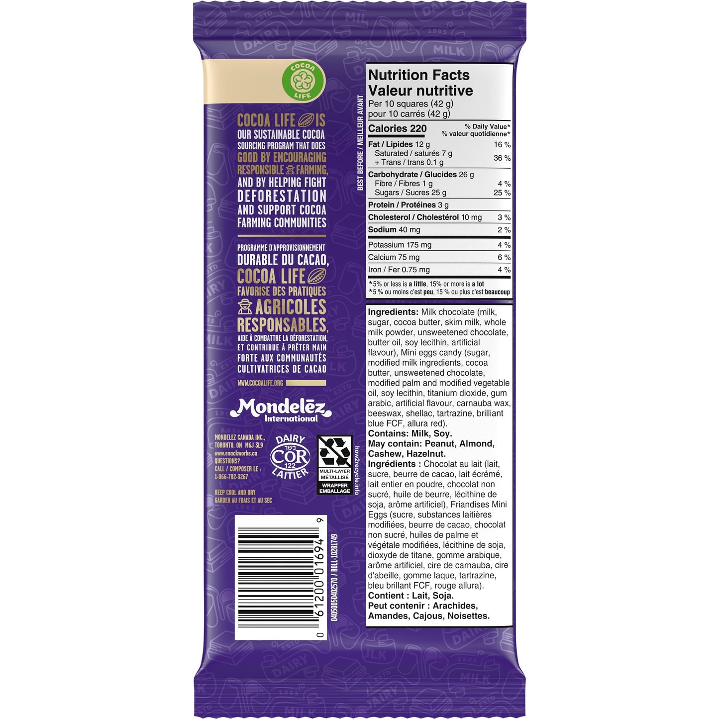 Dairy Milk Chocolate With Mini Eggs Bar, 200G/7Oz