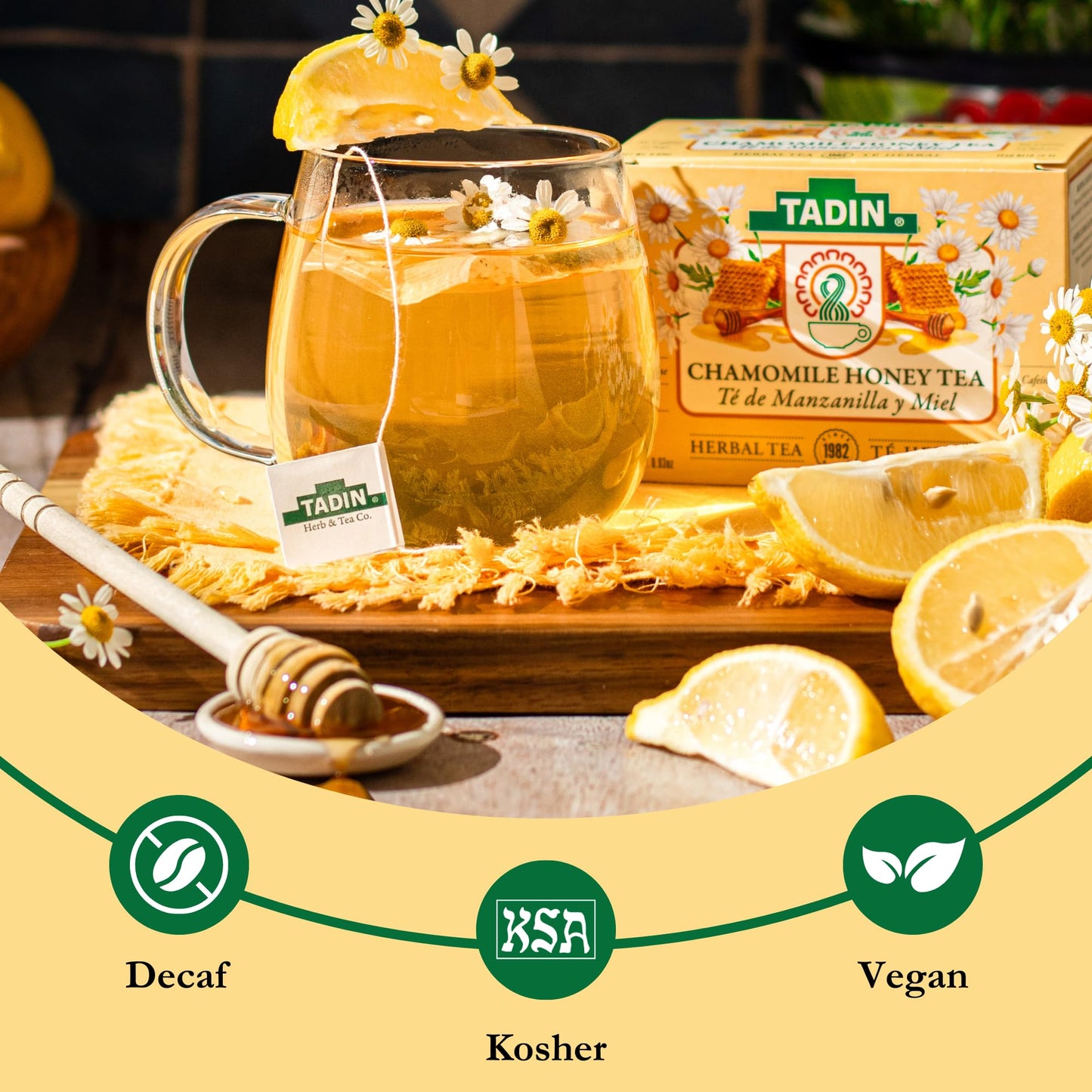 Tadin Chamomile Tea Bags, Caffeine Free Herbal Tea, 24 Count (Pack of 6), Individually Wrapped