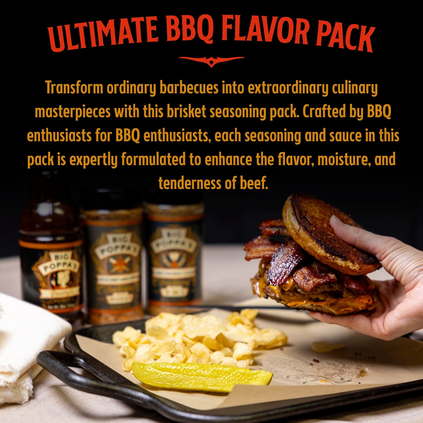 Big Poppa Smokers BBQ Seasoning Kit - Brisket & Steak Seasoning, Beef Injection, Garlic & Pepper Mix, Grannys BBQ Sauce - 4-Pack