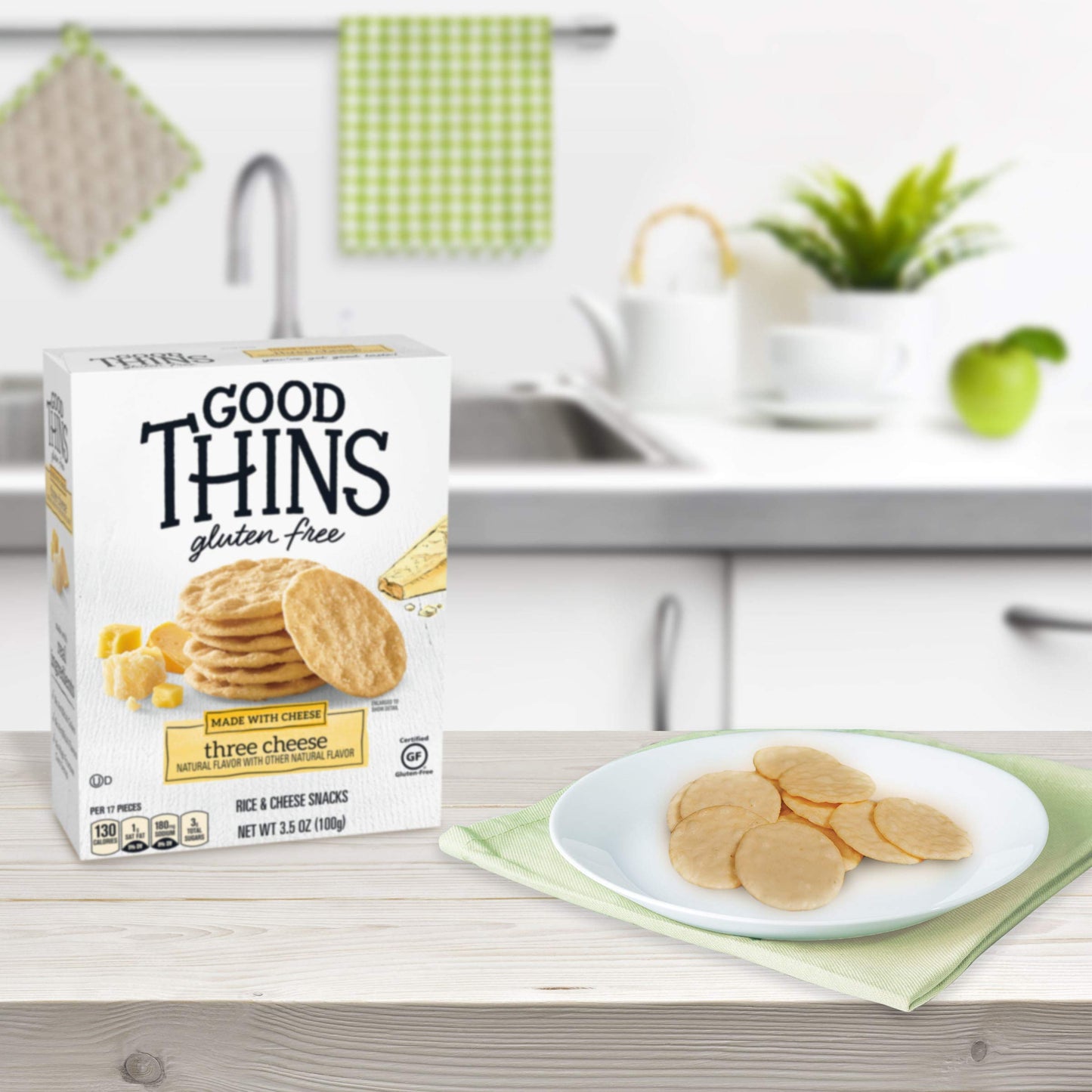 Good Thins Three Cheese Rice & Cheese Snacks Gluten Free Crackers, Bulk Snack Crackers, 6 - 3.5 oz Boxes