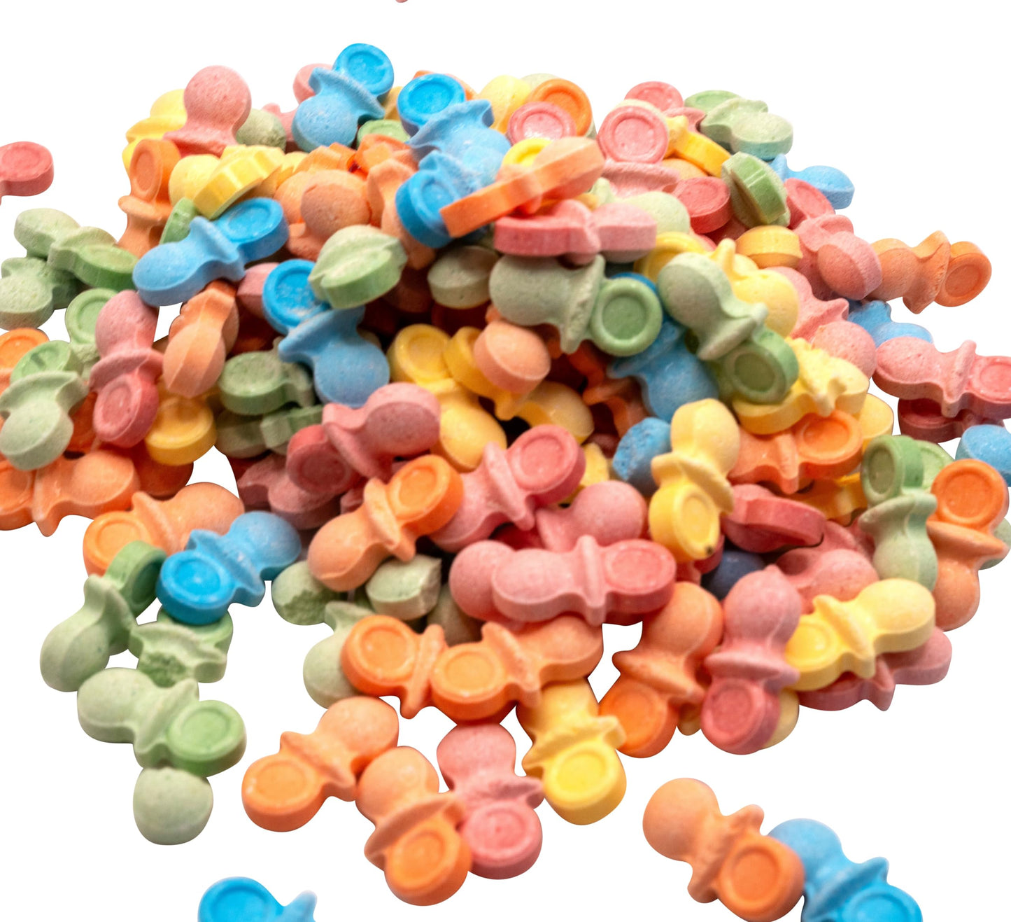 1 lb of Uncoated Rainbow Baby Pacifier Fruit Flavored Candy. Perfect for Baby Showers! Sweet and Tart!