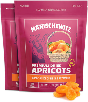 Manischewitz Premium Dried Apricots 6oz (2 Pack) ''Resealable Bag'', Gluten Free, No Sugar Added, Good Source of Fiber, Kosher