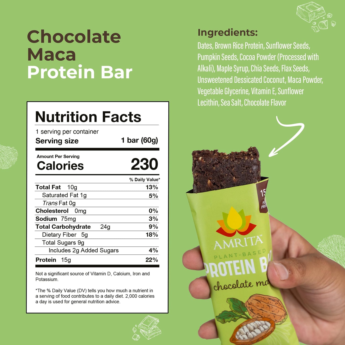 Amrita Vegan Protein Bars, High Fiber Meal Replacement, Peanut Free, Soy Free, Gluten Free, 36 Count (Pack of 3)
