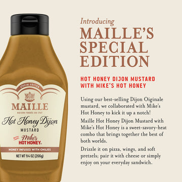 Maille x Mike's Hot Honey Special Edition Savory-Sweet Condiment with a Spicy Kick Hot Honey Dijon Mustard Gluten-Free, Shelf-St