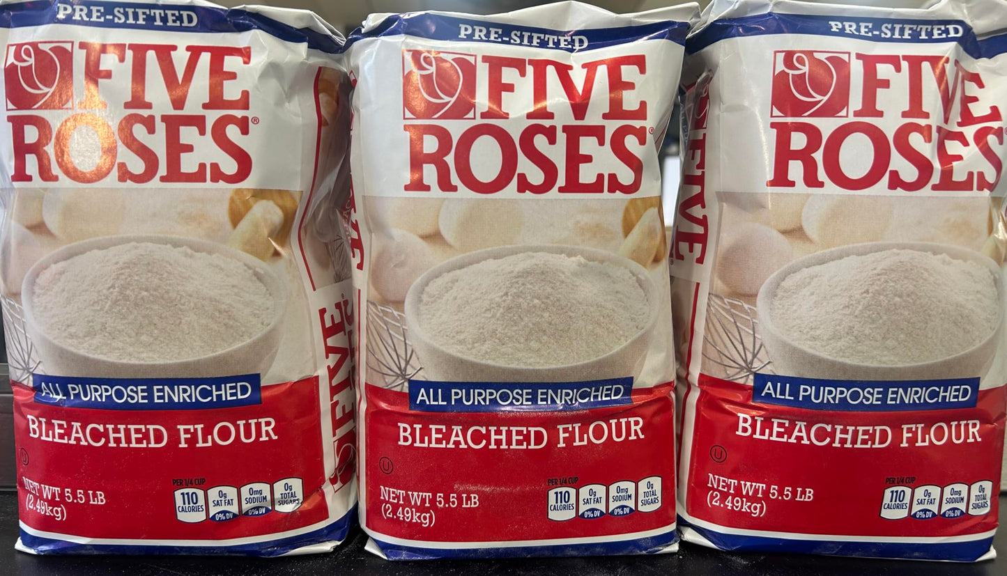 Five Roses All Purpose Enriched Bleached Flour  Pre-Sifted  5.5 Lb Bags  Pack Of 3