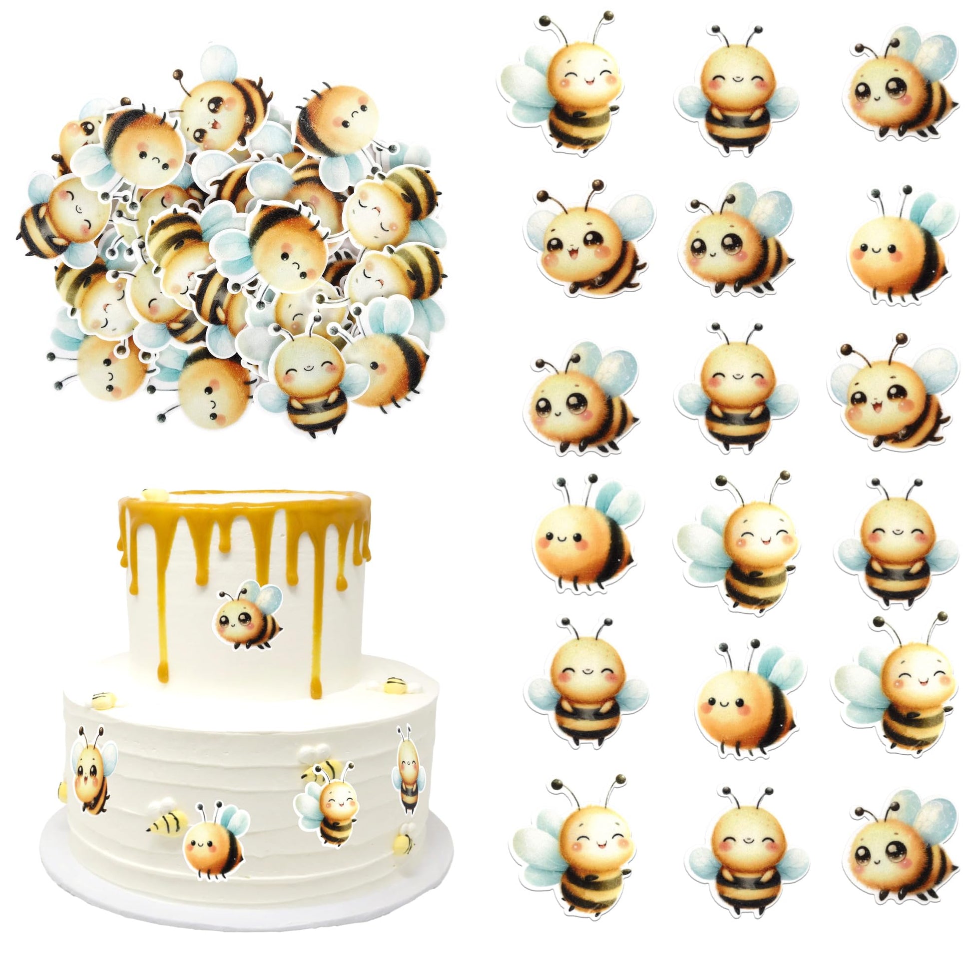 60 PCS Edible Bumble Bee Cupcake Toppers Waper Paper Honey Bee Party Cake Decorations Edible Oh Babee Cupcake Picks for Bee Them