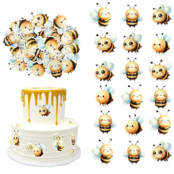 60 PCS Edible Bumble Bee Cupcake Toppers Waper Paper Honey Bee Party Cake Decorations Edible Oh Babee Cupcake Picks for Bee Them