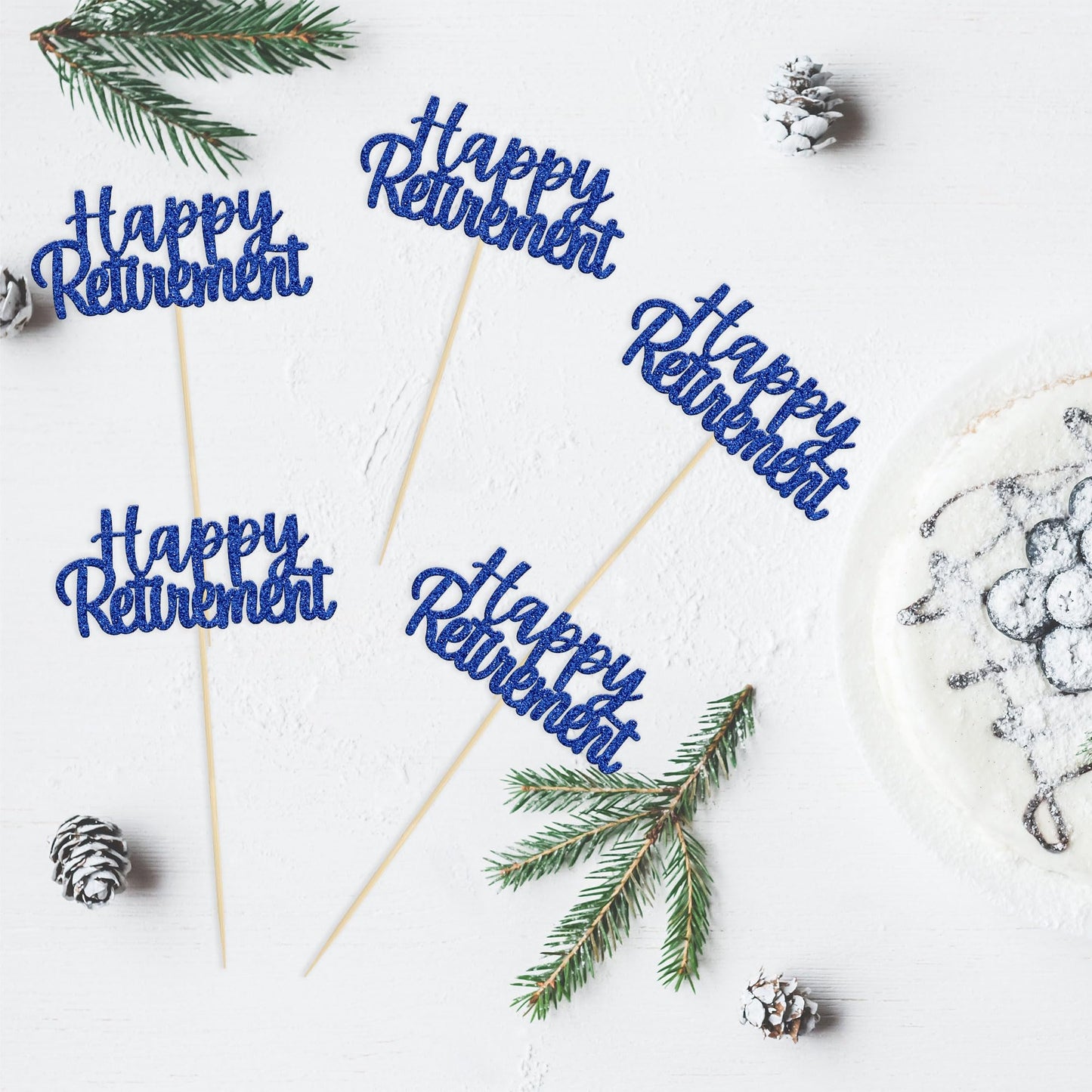 Gyufise 36 Pack Happy Retirement Cupcake Toppers Blue Glitter Retired Cupcake Picks Decorations For Retirement Theme Birthday Pa