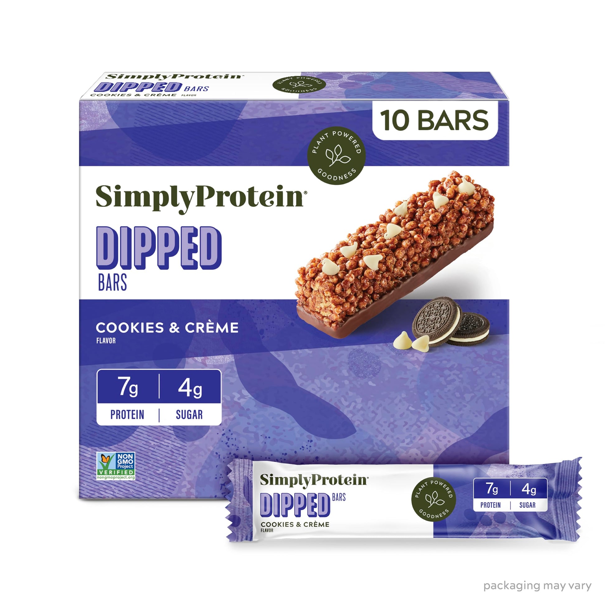 Simply Protein Cookies & Crème Dipped Bars - Vegan Snack Bars, 5 Count (Pack of 4), 7g Protein, Gluten Free, Non GMO, Kosher