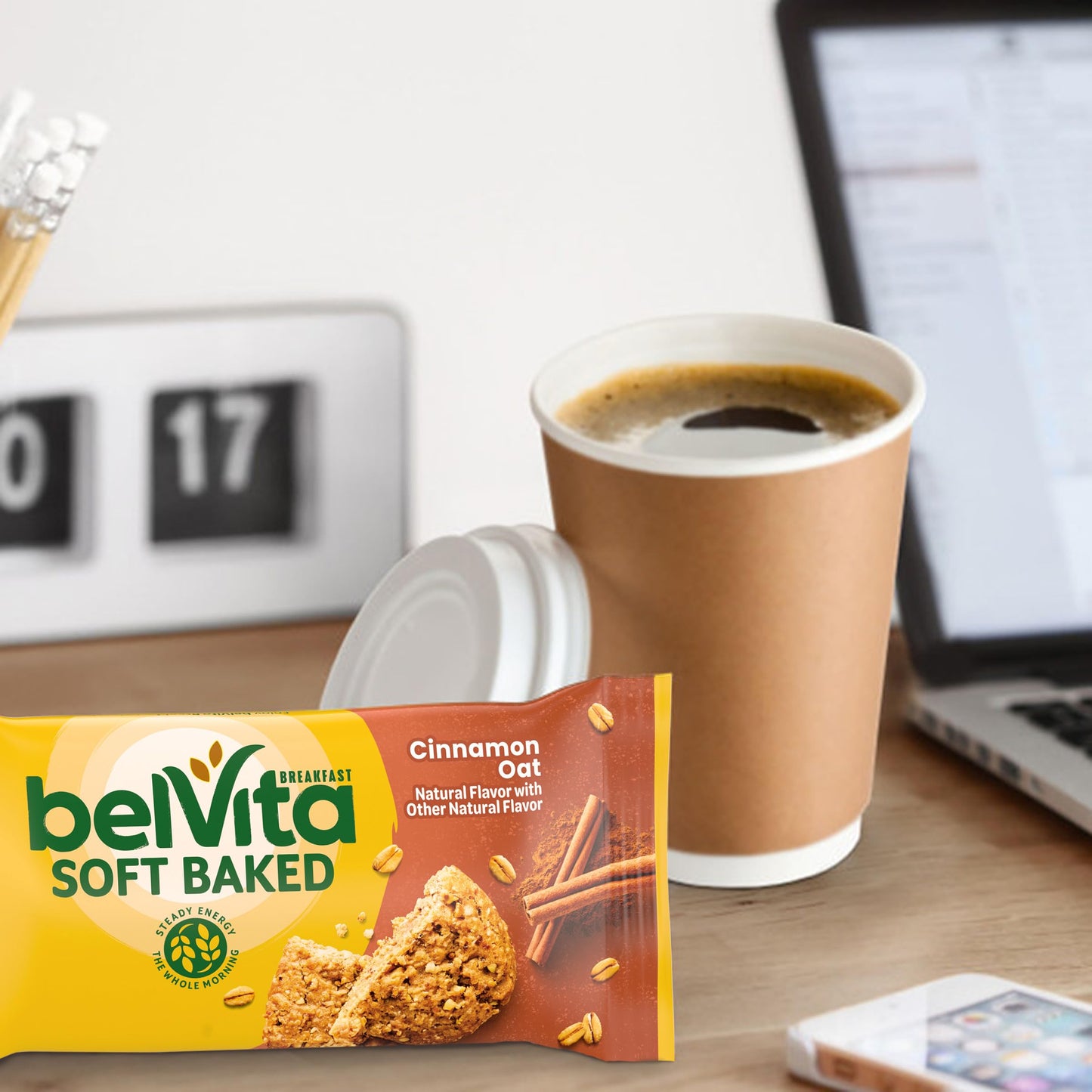 Belvita Soft Baked Cinnamon Oat Breakfast Biscuits, Chewy Breakfast Bars, 5 Packs (1 Biscuit Per Pack)