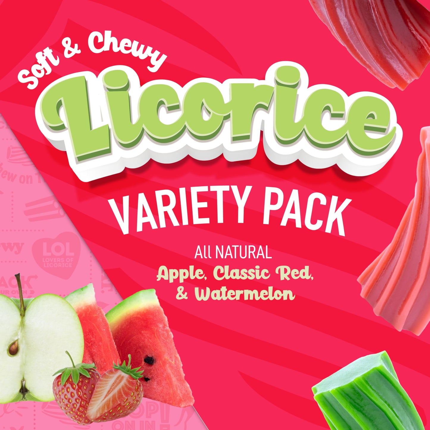 Wiley Wallaby Licorice 10 Ounce Variety Pack - Red, Watermelon & Green Apple Classic Gourmet Australian Style Soft & Chewy Licor