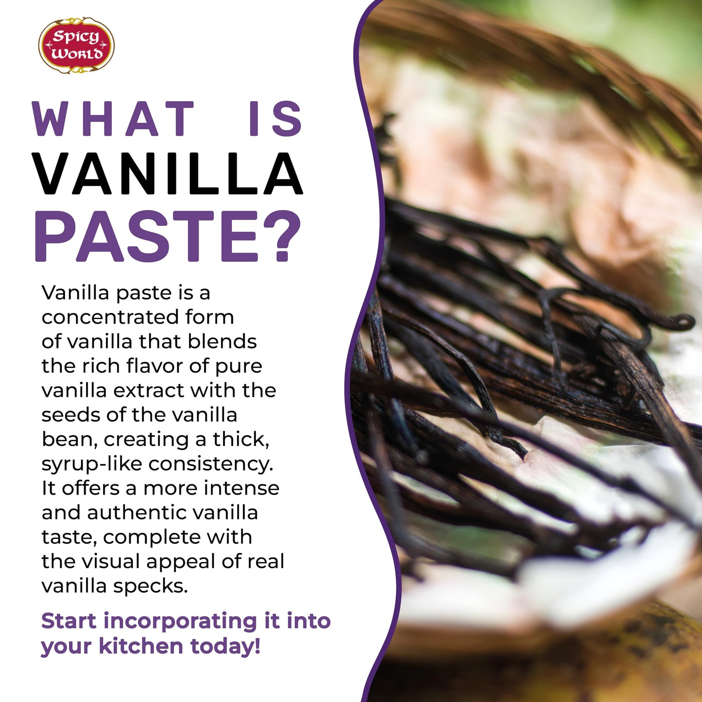 Spicy World Vanilla Bean Paste 4Oz Jar - All Natural & Pure - Made With Organic Agave Syrup - For Cooking, Baking & Desserts - 1
