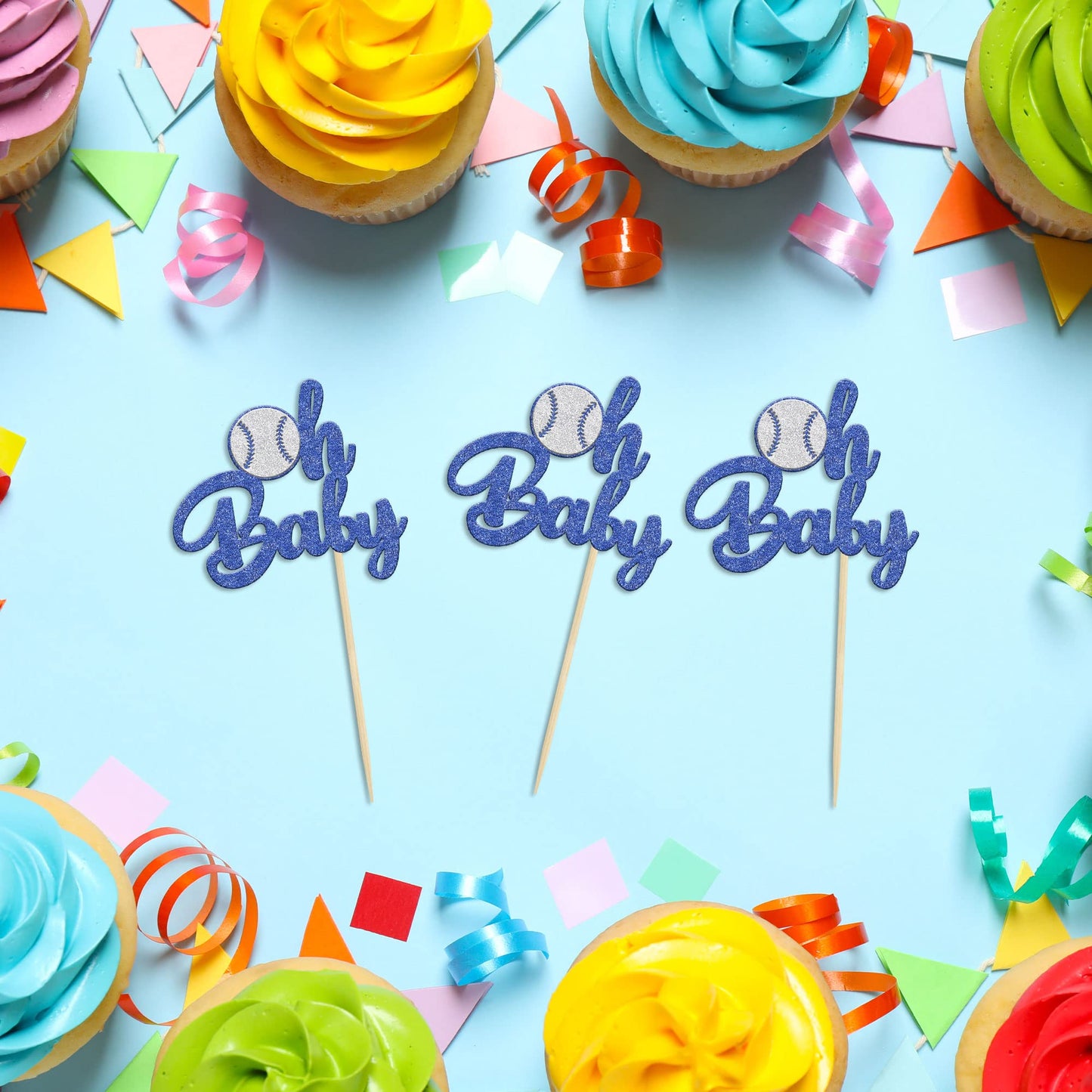 24Pcs Baseball Oh Baby Cupcake Toppers Glitter Sport Baseball Theme Babyshower Oh Baby Cupcake Picks For Baseball Theme Babyshow