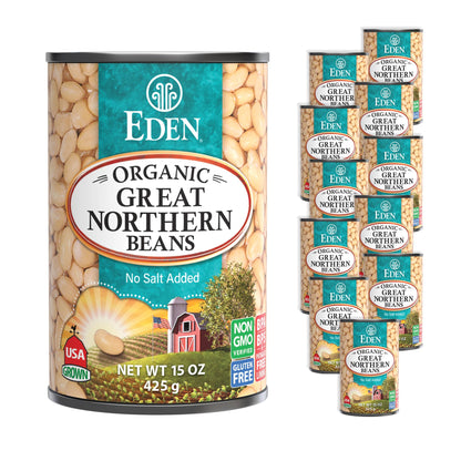 Eden Organic Great Northern Beans (White Beans), 15 Oz Can (12-Pack Case), No Salt Added, Non-Gmo, Gluten Free, U.S. Grown, Heat