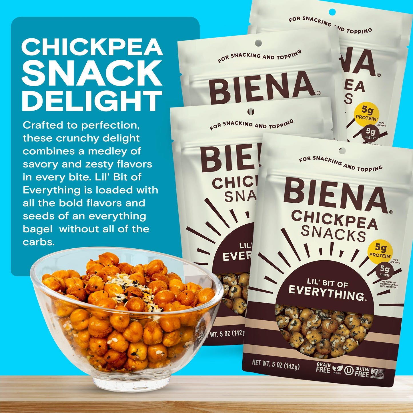 Biena Crispy Roasted Chickpea Snacks, Lil Bit of Everything, High Protein Snacks, High Fiber Snacks, Gluten Free, Plant-Based, N