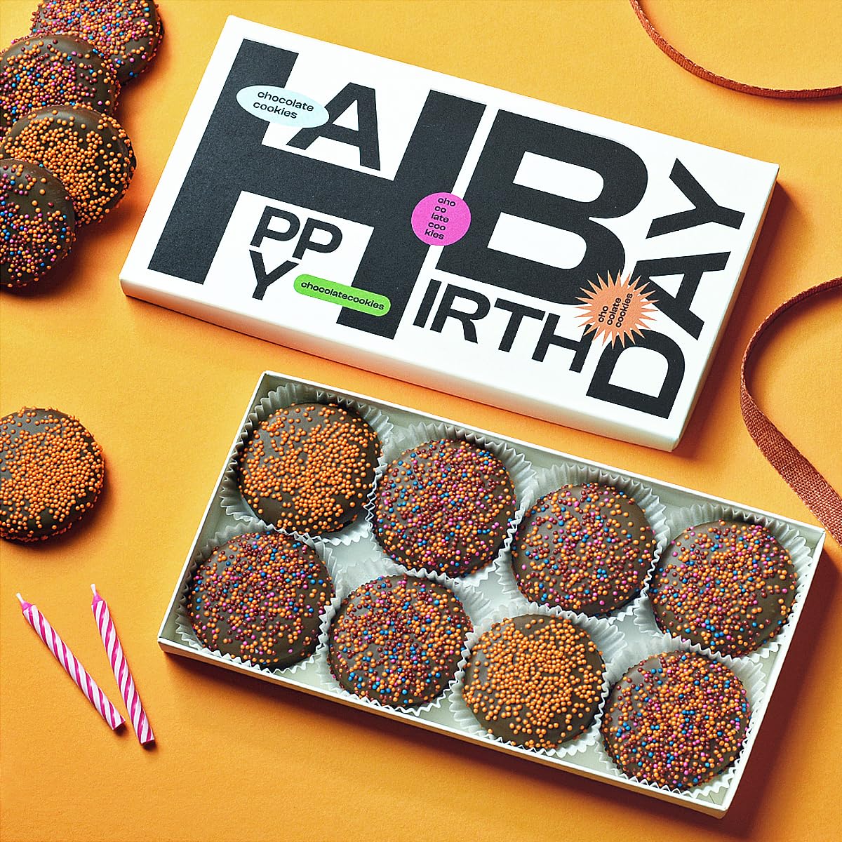Happy Birthday Chocolate Dipped Sandwich Cookies Gift | Olde Naples Hand Decorated Sandwich Cookies | Gift Basket 8Pc Sandwich C