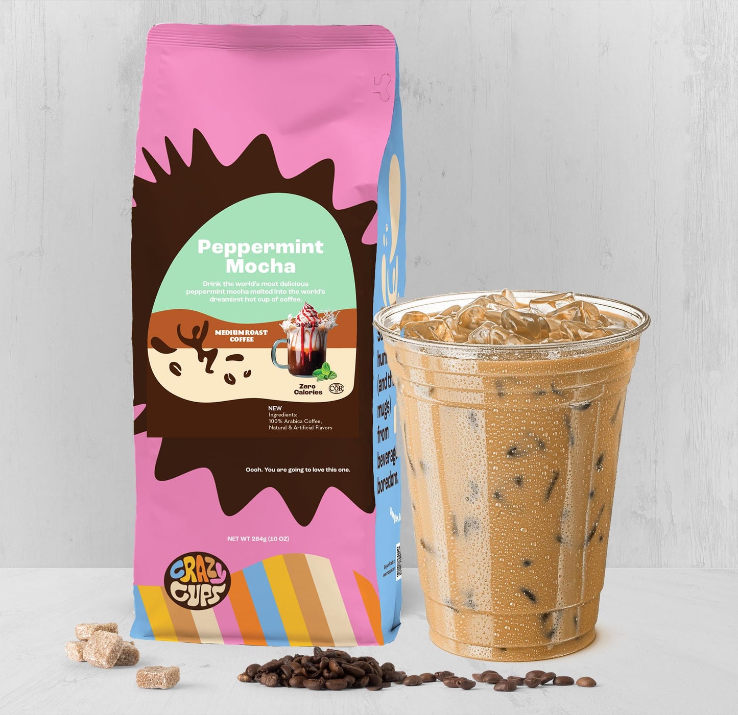 Crazy Cups Flavored Ground Peppermint Coffee, Peppermint Mocha Coffee in 10 oz Bag, For Brewing Flavored Hot or Iced Coffee, (Pa