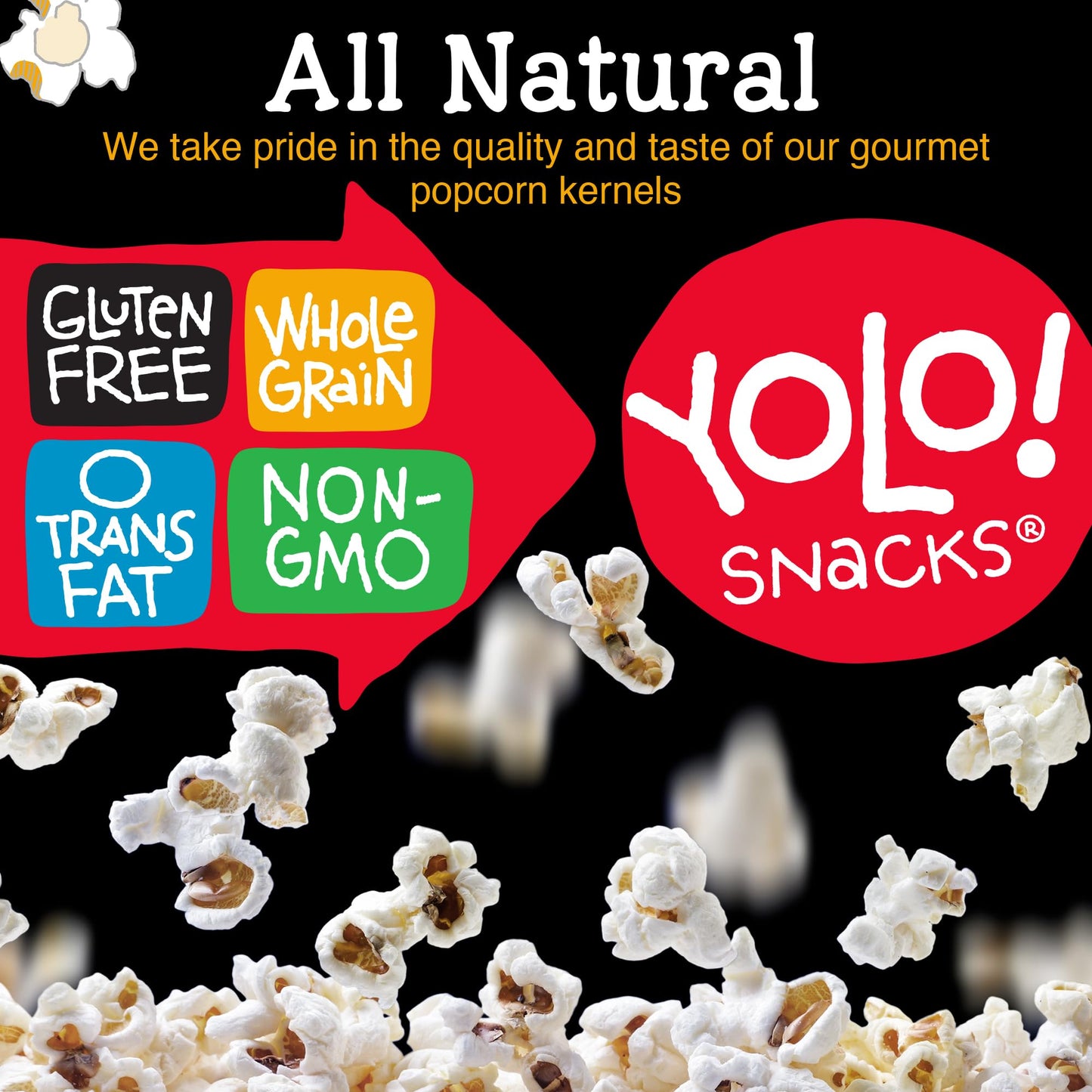 YOLO! Gourmet Hulless Popcorn Kernels, Non-GMO, Gluten-Free, Vegan, 32 Oz Resealable Bag