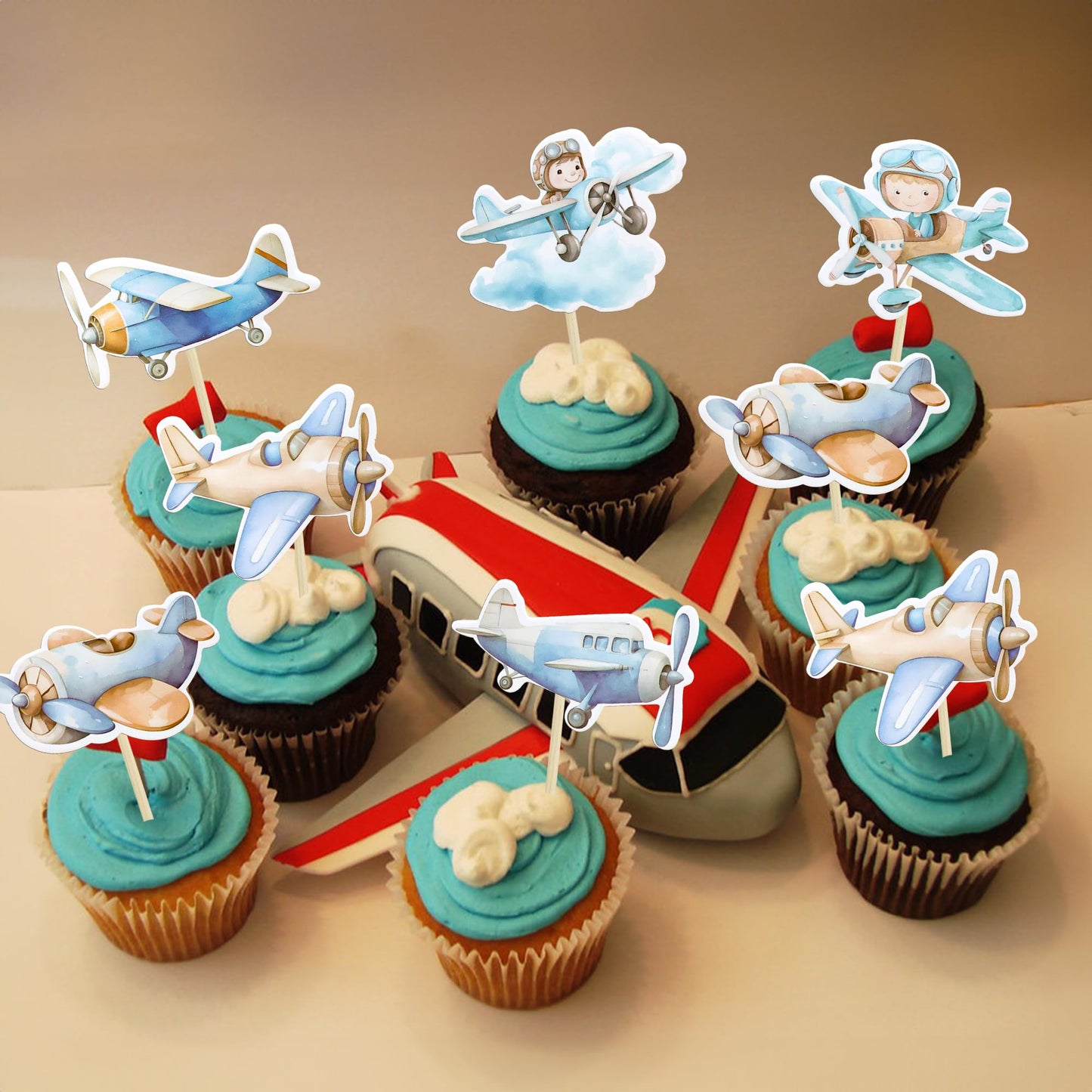 Gyufise Air  Cupcake Toppers, 36Pcs Paper Decorations, 2.4x3.9 inches, Blue, Ideal for   Theme Baby Shower or Kids Birthday Party