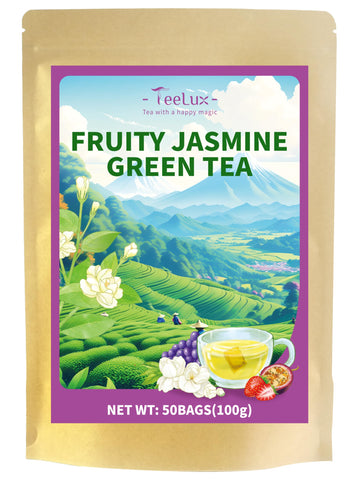 TeeLux Fruit Scented Jasmine Green Tea, Brisk Green Tea with Natural Fruity Jasmine Flavor, Pleasant Jasmine & Fruit Aroma, 50 C