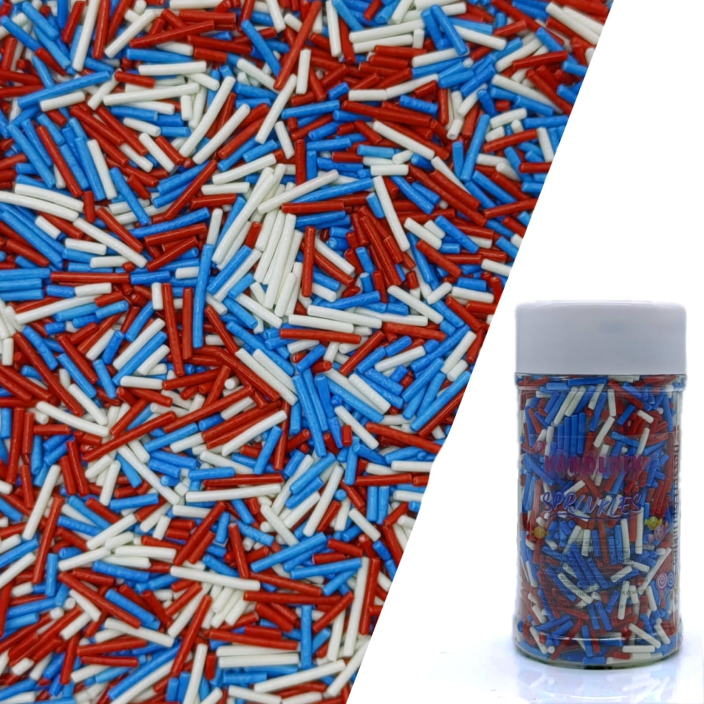 Red & Blue & White Jimmy Sprinkles Edible Mix Size Jimmies Cake Decorations Soft Jimmies for Topping Ice Cream, Cookies, Cakes, 