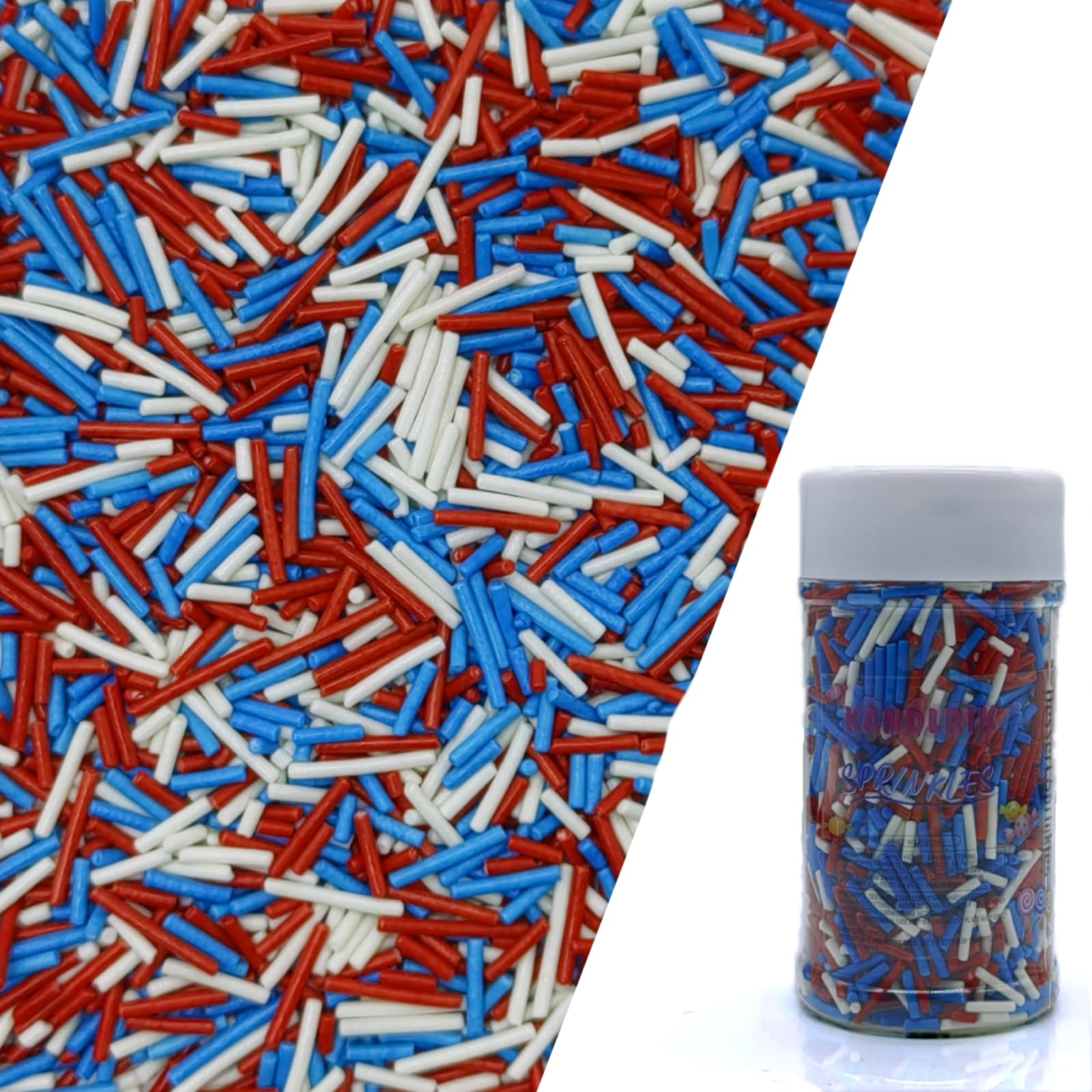 Red & Blue & White Jimmy Sprinkles Edible Mix Size Jimmies Cake Decorations Soft Jimmies for Topping Ice Cream, Cookies, Cakes, 