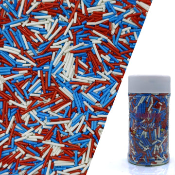 Red & Blue & White Jimmy Sprinkles Edible Mix Size Jimmies Cake Decorations Soft Jimmies for Topping Ice Cream, Cookies, Cakes, 