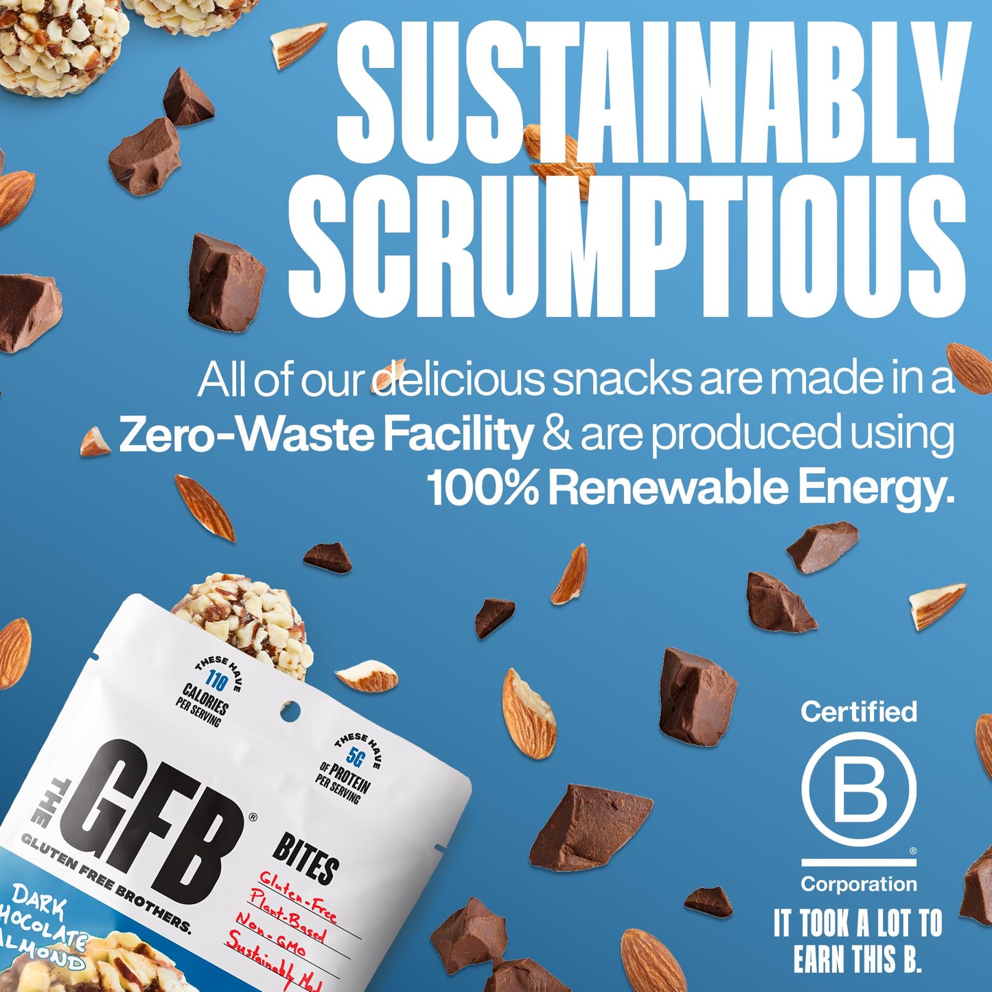 The Gfb Dark Chocolate Almond Protein Bites - Gluten Free, Plant Based, Non Gmo, Sustainably Made - Ridiculously Tasty, Healthy,
