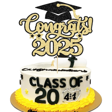 Gyufise 1Pcs Congrats 2025 Cake Topper Glitter Diploma Grad Cap Cake Pick Class of 2025 Graduation Cake Decoration for 2025 Grad